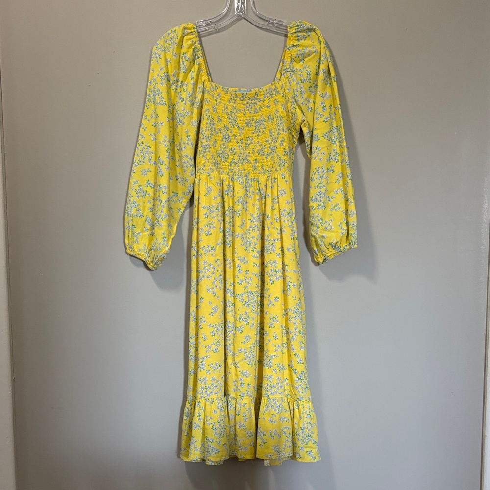 Draper James Yellow Floral Long Sleeve Dress